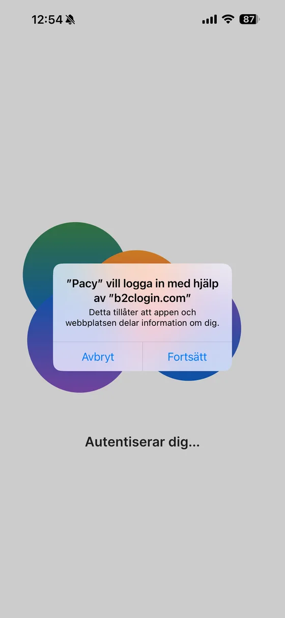 Dialogruta som ber om tillåtelse att logga in via b2clogin.com