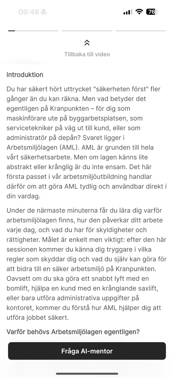 Artikelvyn, där du sveper för att gå vidare
